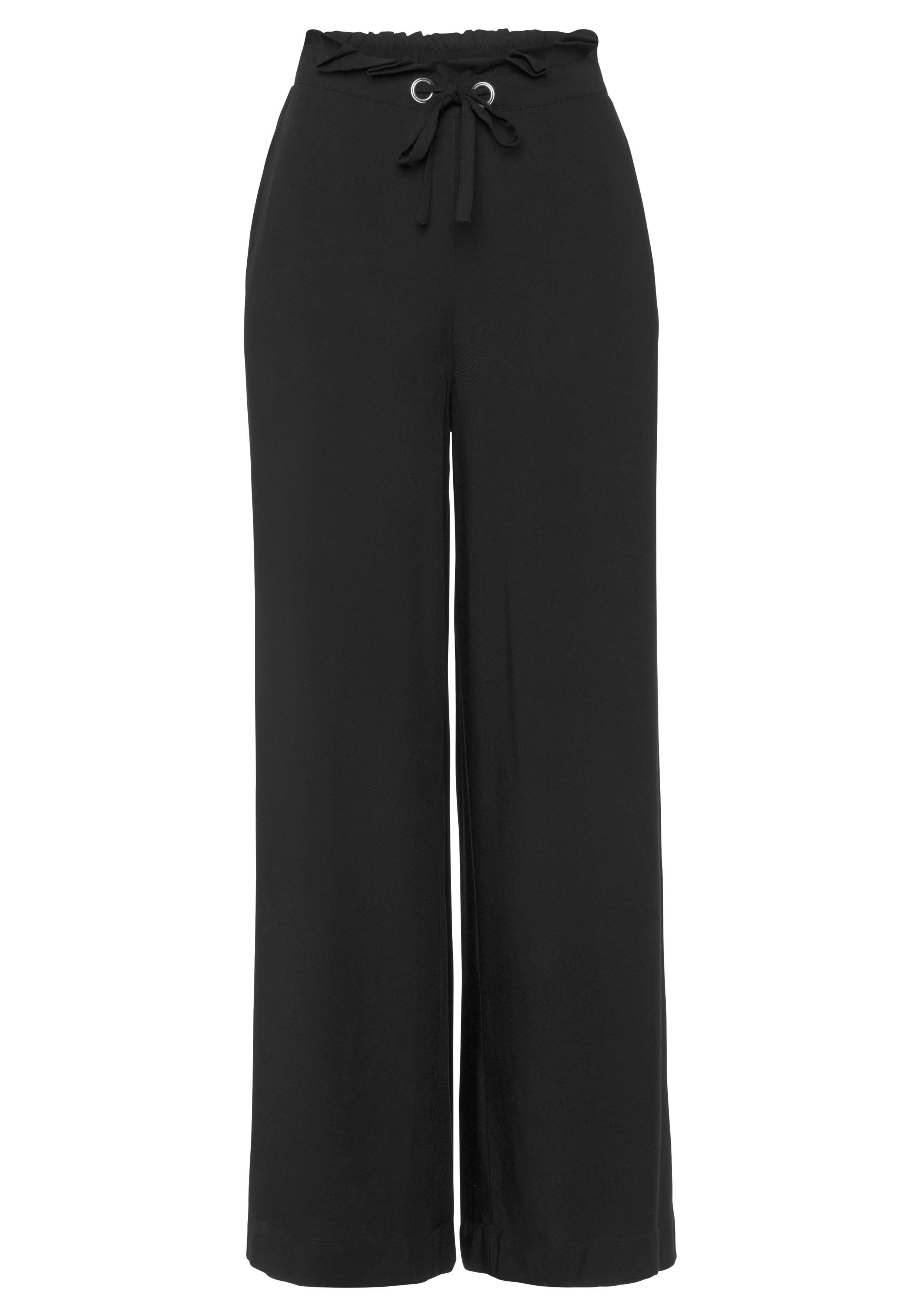 LASCANA Paperbag-Hose mit weitem Bein aus luftiger Viskoseware mit Taschen, Wide-Leg, Stoffhose, casual-chic, Sommerhose, Schlupfhose