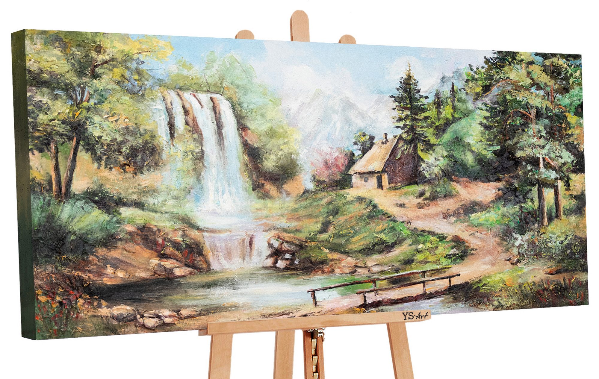 YS-Art Gemälde Wasserfall, Landschaftsbilder, Dorf Leben günstig online kaufen