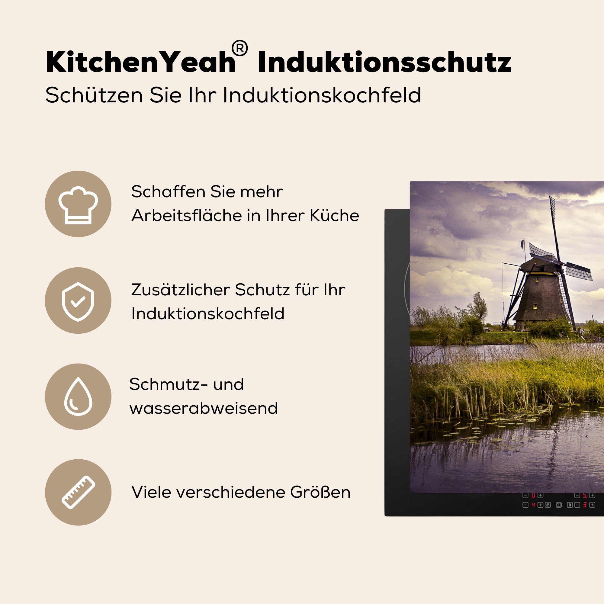 MuchoWow Herdblende-/Abdeckplatte Mühle - Niederlande Ceranfeldabdeckung - (1 tlg), für Vinyl, die Wasser, Induktionskochfeld Schutz 81x52 cm, küche