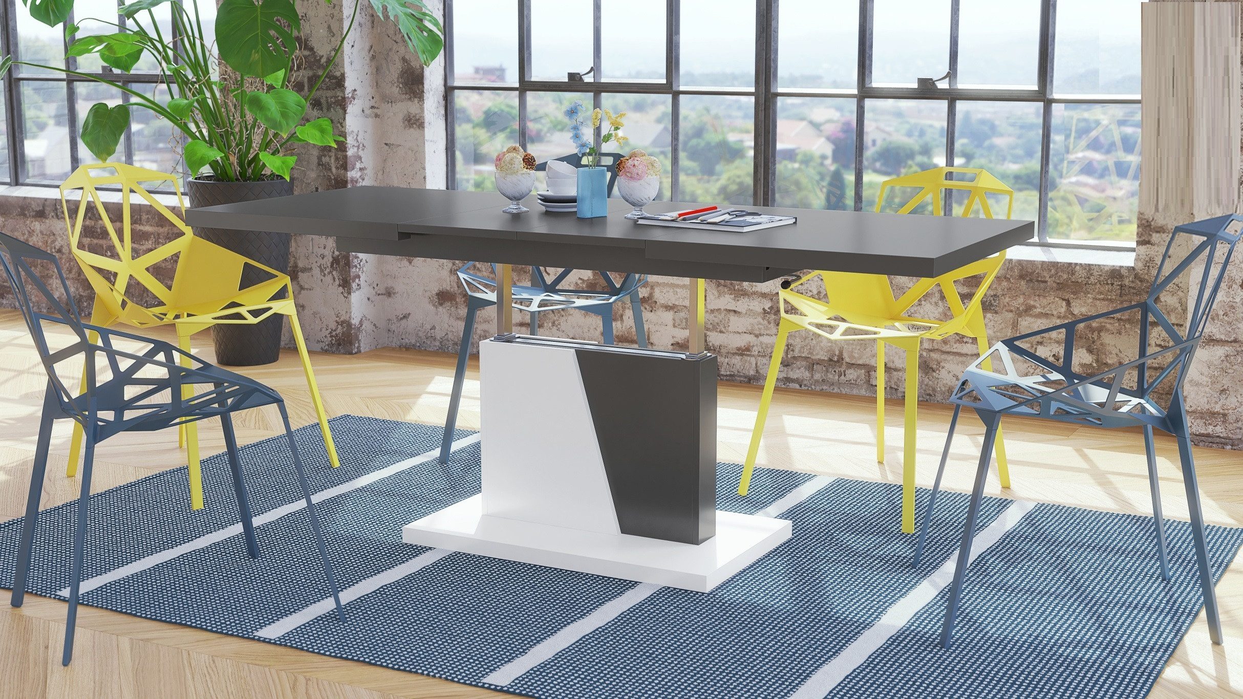 Mazzoni Couchtisch Grand Noir Anthrazit Grau / Weiß höhenverstellbar auszie günstig online kaufen