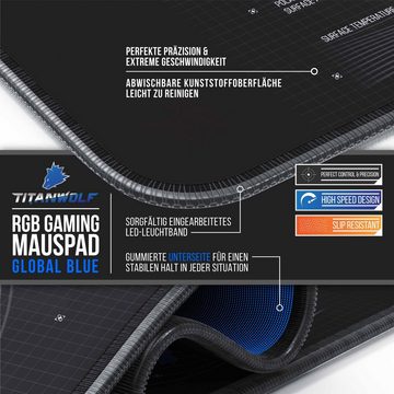 Titanwolf Gaming Mauspad, RGB Mousepad XL, 800 x 300 mm, verbessert Präzision & Geschwindigkeit