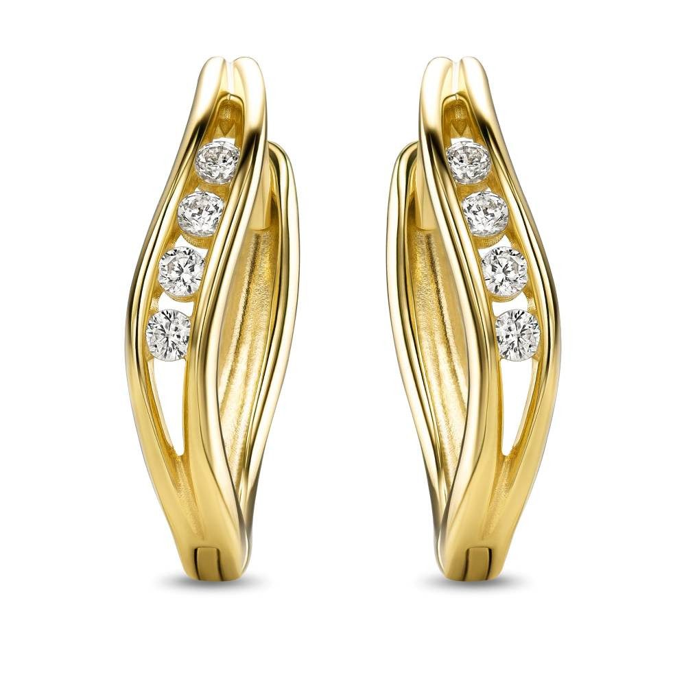 Miore Klappcreolen MAE9113E für Damen aus 9K (375) Gelbgold in 13 mm x 2,5 mm, mit 8 Zirkonia insgesamt 0,12 ct
