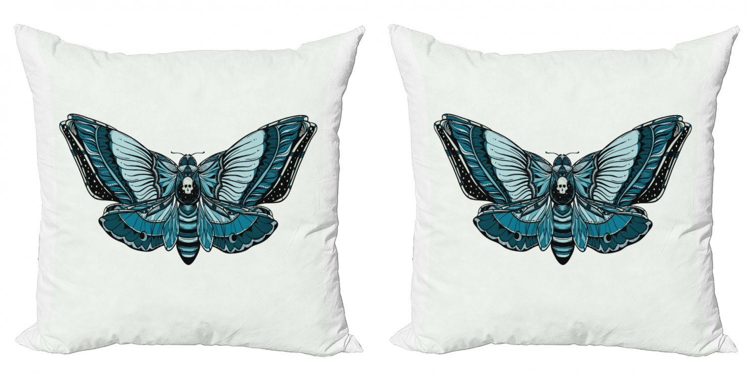 Kissenbezüge Modern Accent Doppelseitiger Digitaldruck, Abakuhaus (2 Stück), Tod Moth Schädel auf Schmetterlings-Körper