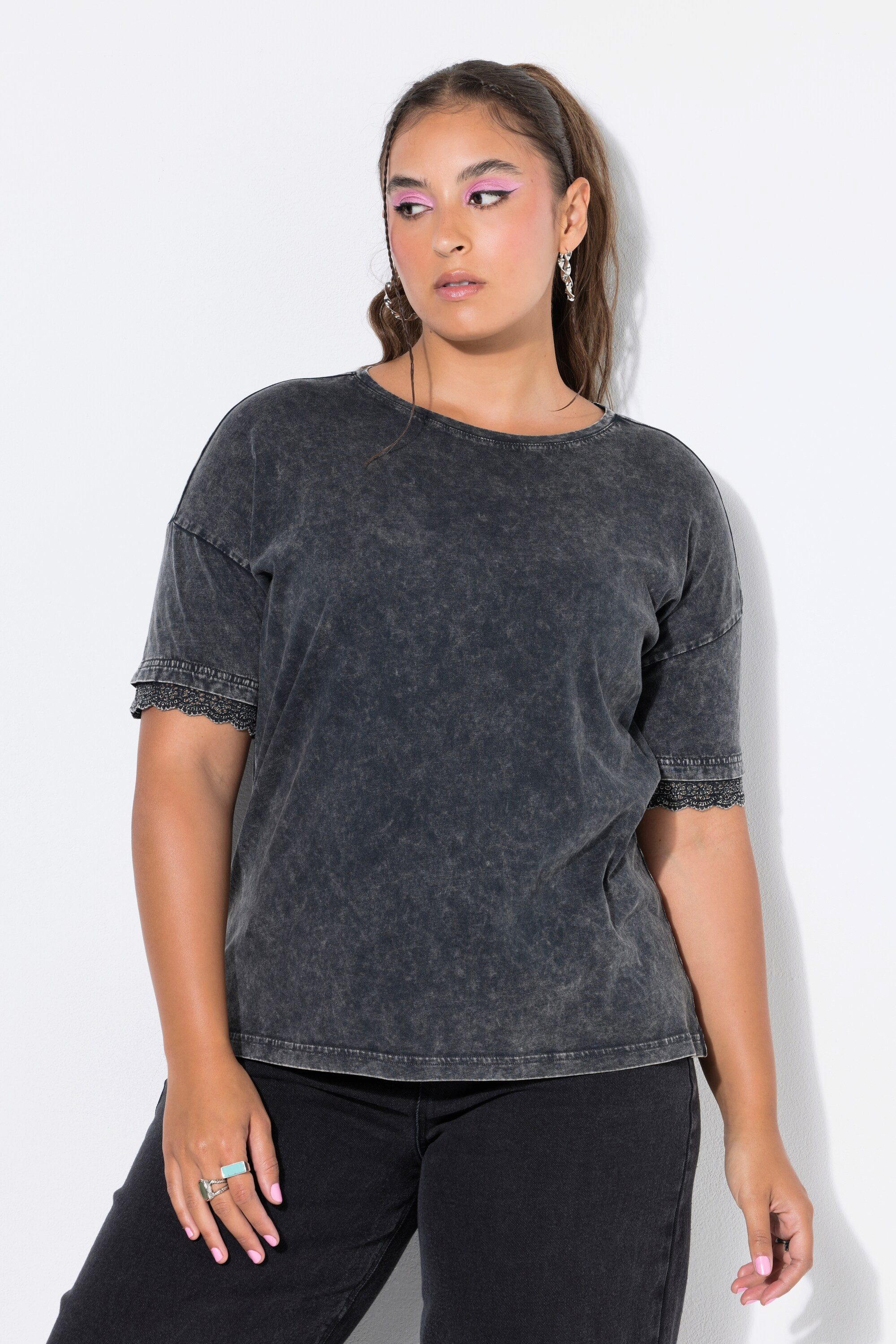 Studio Untold T-Shirt T-Shirt oversized Statement Halbarm mit Spitze