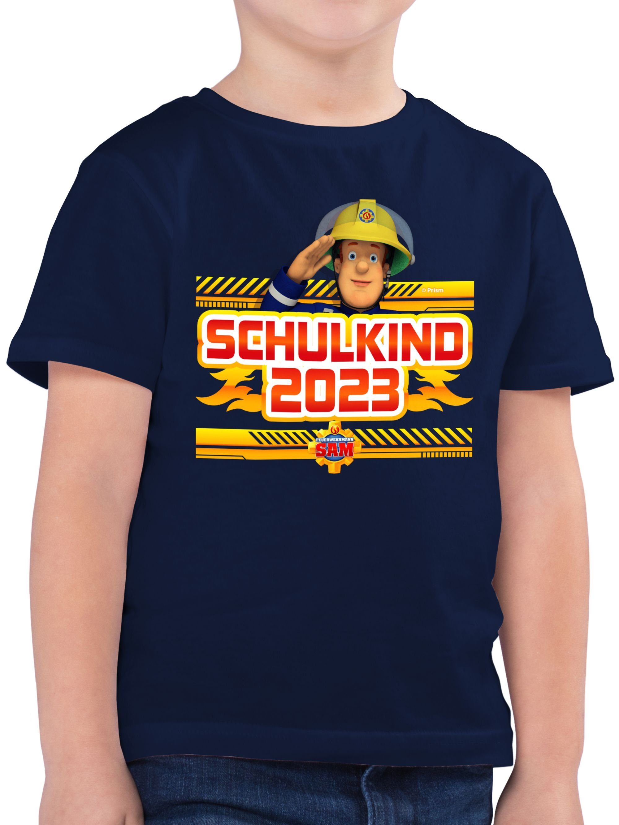 2023 Shirtracer Jungen T-Shirt Sam Einschulung 02 Feuerwehrmann Schulkind Dunkelblau Sam