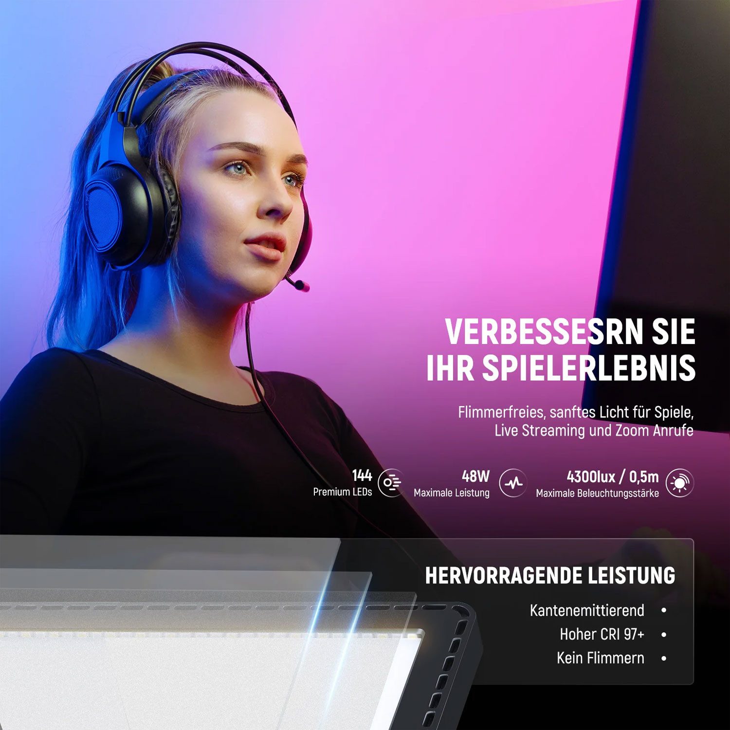 Neewer Videoleuchte Neewer Streaming-Leuchte GL1C mit Tischhalterung und Tuch, Vorteils-Set mit Mikrofasertuch