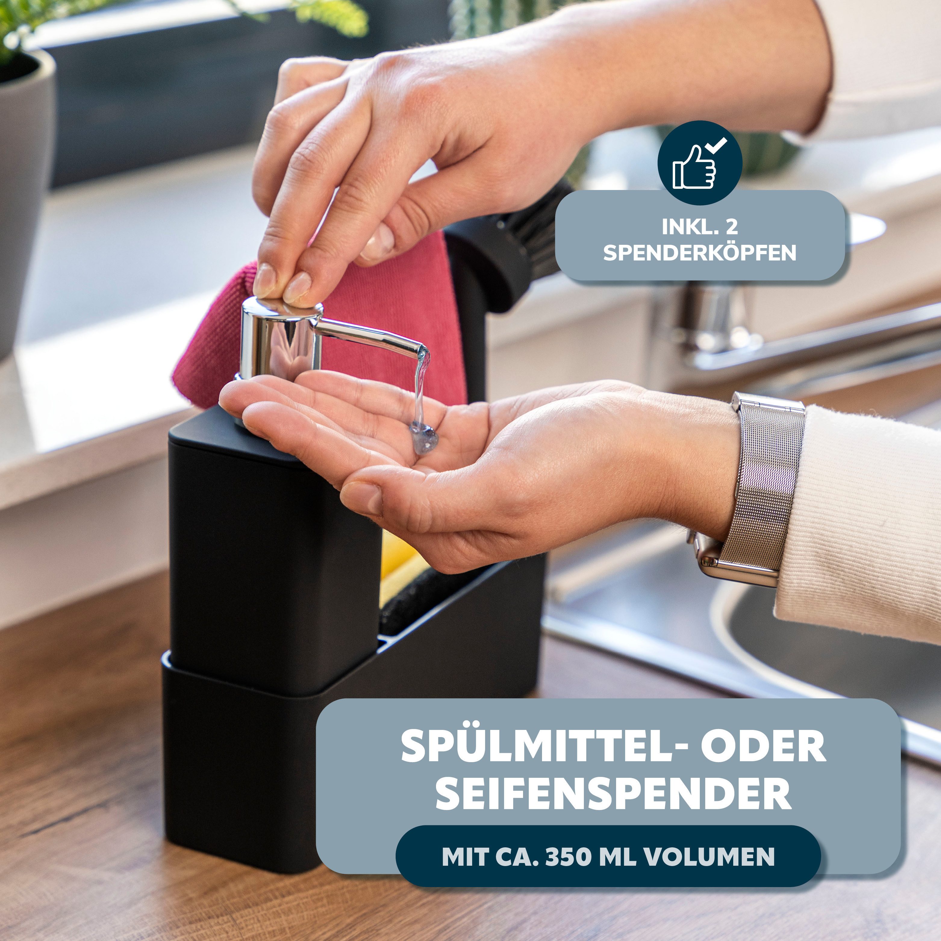 eluno Seifenspender Spülbecken Organizer, Seifenspender, schwarz – Bild 4 von 5