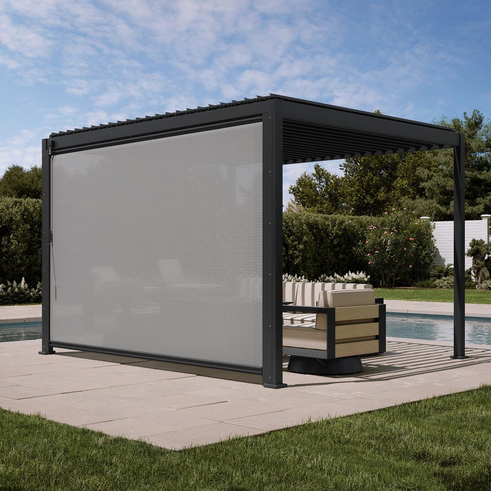 Mirador Pergola 88S 3 x 3,6 m Pavillon mit 3,6 m Kurbel-Seitenrollo Anthrazit, (Packung, 1-tlg), Verstellbares Lamellendach mit Kurbel-Seitenrollo