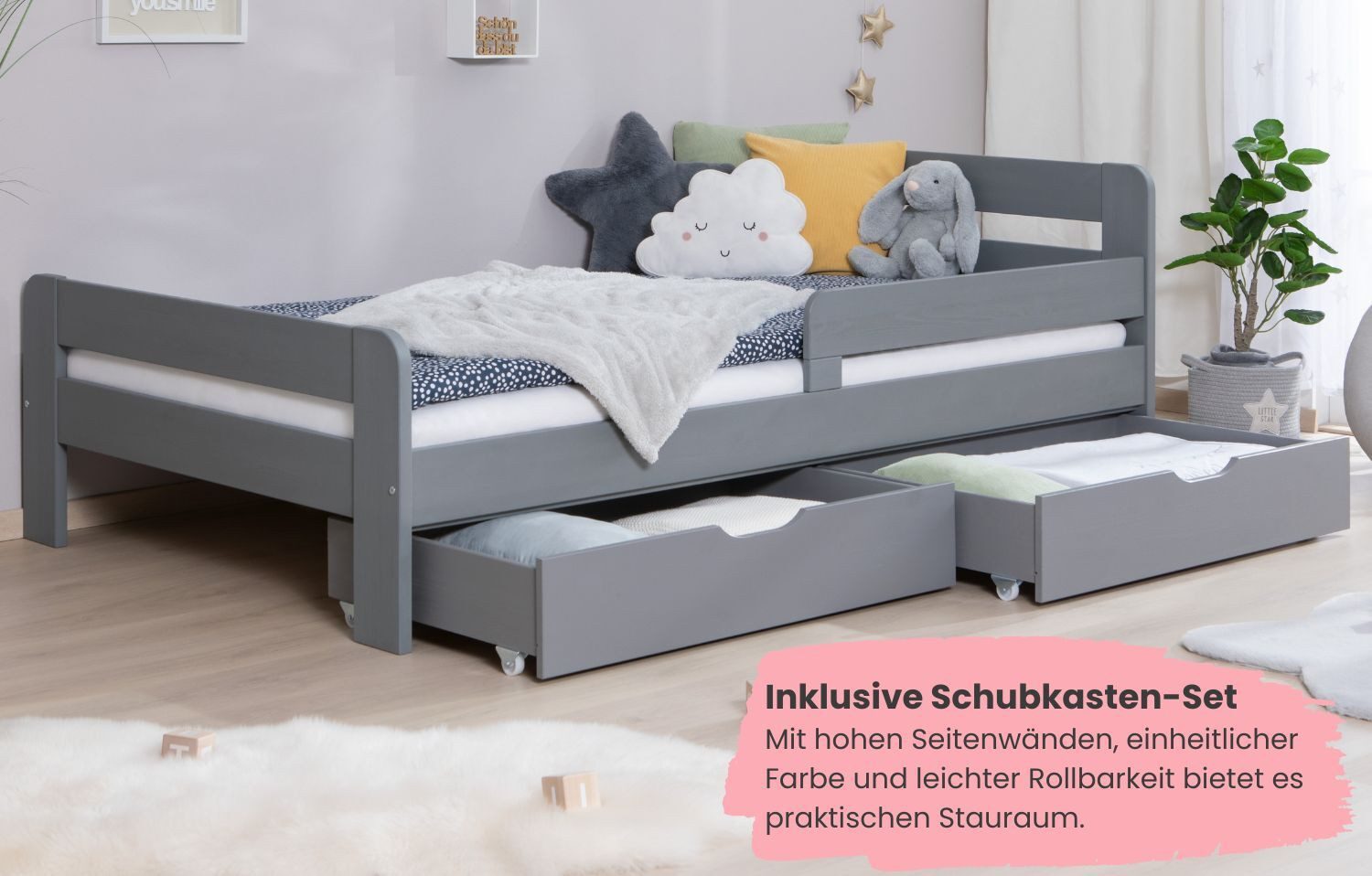 Ticaa Bettgestell Einzelbett Kinderbett Jugendbett "Bennet" mit, Einzelbett inkl. Rausfallschutz – Bild 5 von 5