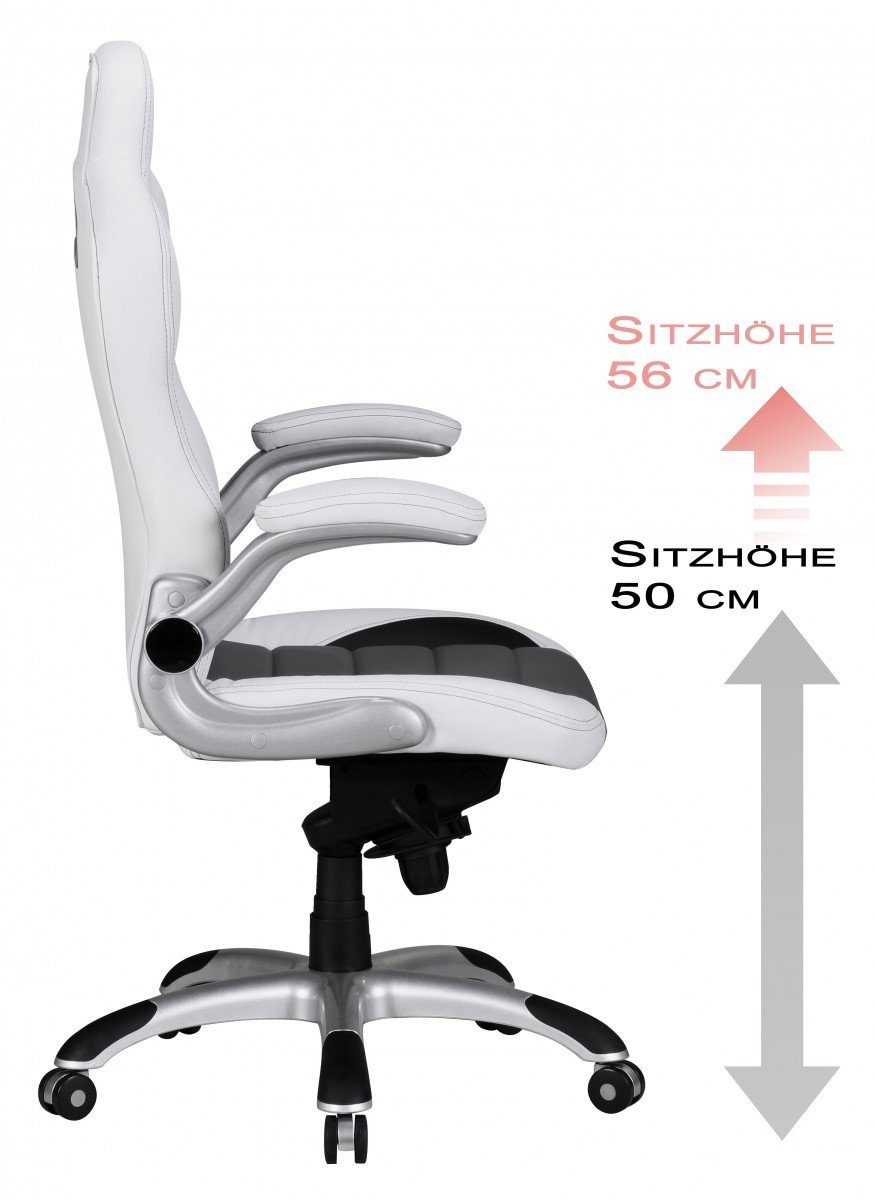 Amstyle Gaming Chair SPM1.238 (Kunstleder Racing Drehstuhl Grau, / Armlehne Weiß Design), mit Drehbar, Schreibtischstuhl Bürostuhl