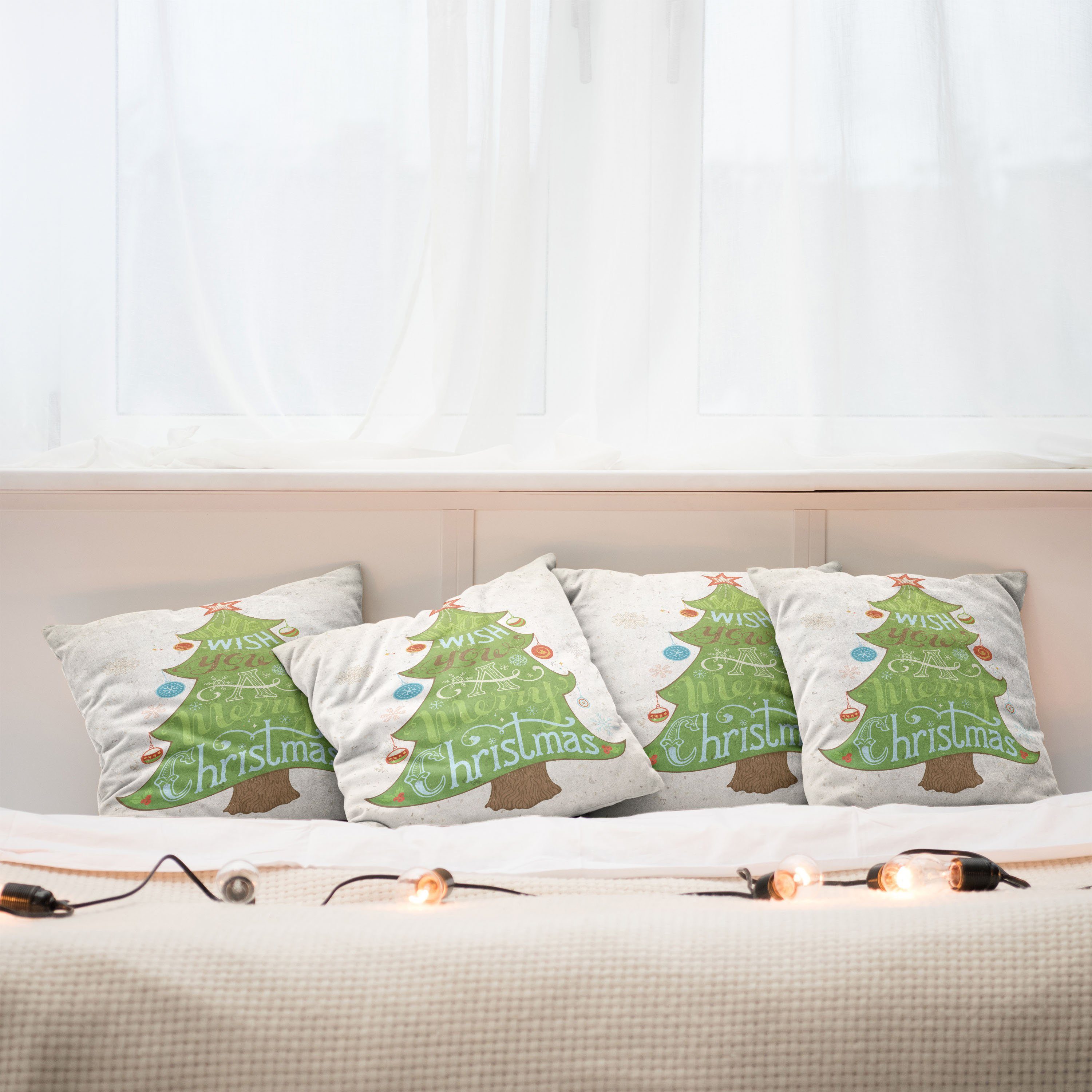 Kiefer Accent Abakuhaus Weihnachten Kissenbezüge Doppelseitiger auf Digitaldruck, Wunsch Modern Frohe (4 Stück),