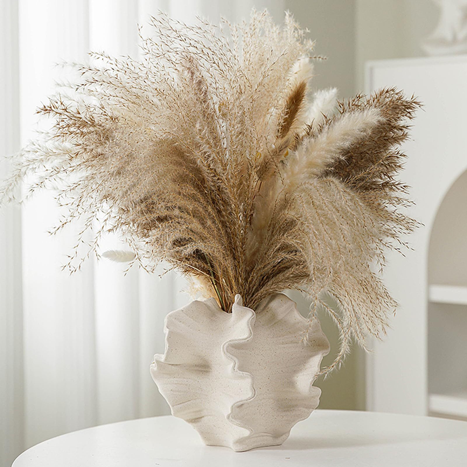 FOUORTUNATE-BEE Dekovase Keramik Vase Beige Moderne Vasen für Nordisches Vasen Deko (Boho Blumenvase, für Zuhause, Wohnzimmer, Büro, Bauernhaus, Couchtisch Deko – Bild 3 von 5