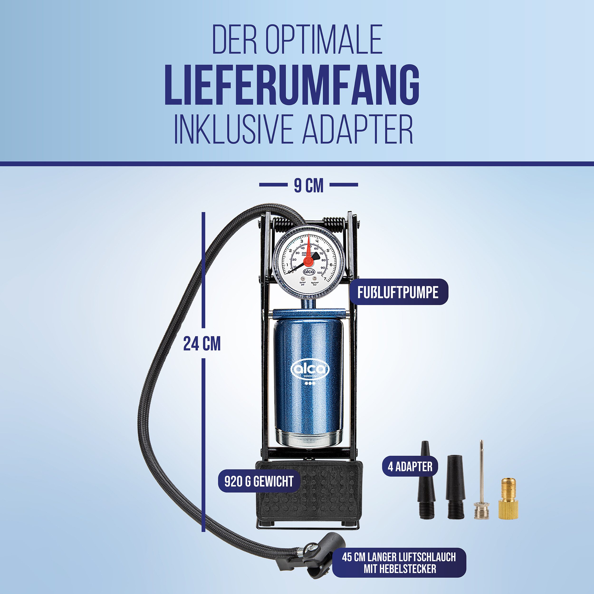 alca Luftpumpe Hochleistungs-Fußpumpe mit Manometer (1-tlg)