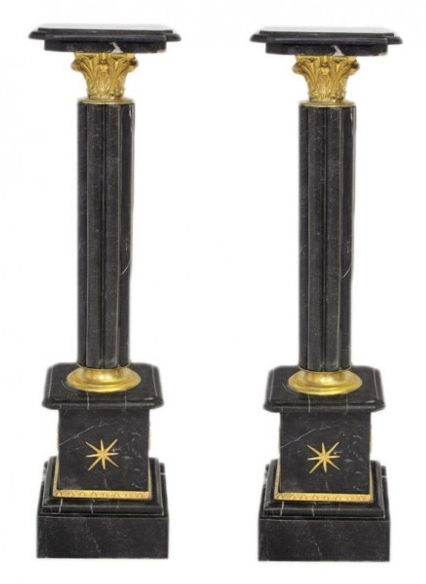 Casa Padrino Beistelltisch Barock Marmor Stk) / (2 Gold - Schwarz Set Marmor Säulen Säule
