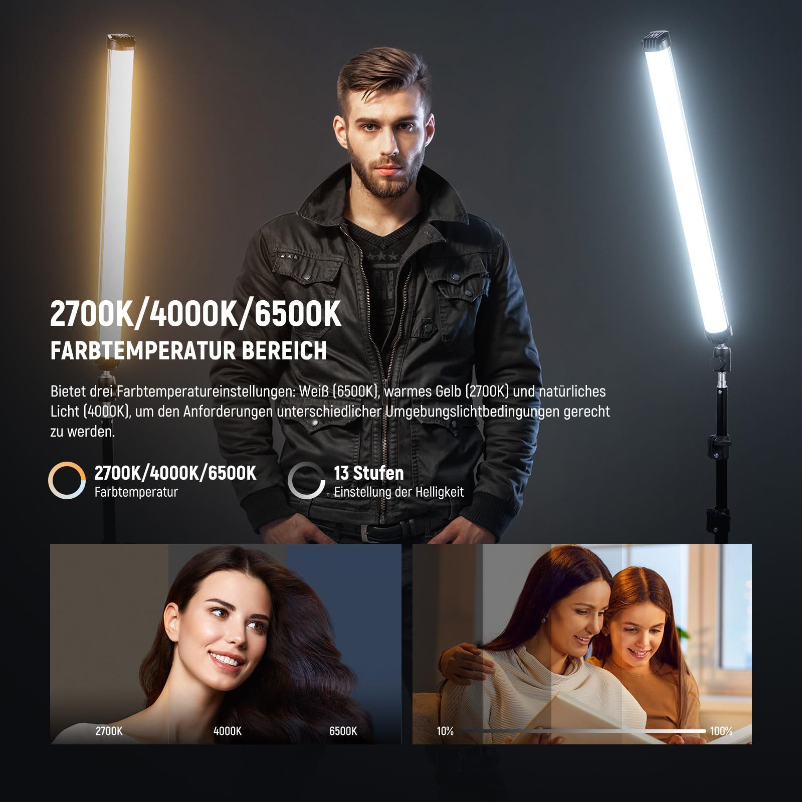Neewer Videoleuchte SL50 50cm Magnetisch RGB Lichtstab, CRI95 dimmbarer 14W, 4000mAh Akku, LED Video Tube Videolicht Stick, 51 RGB Modi, für Aufnahme Streaming – Bild 3 von 5