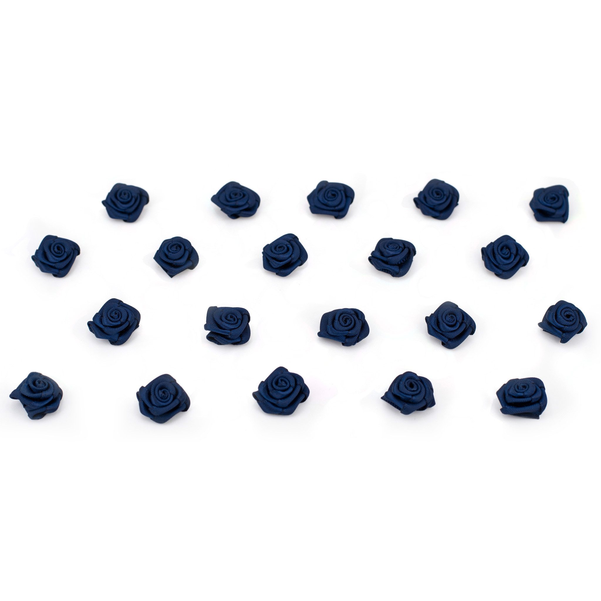 Creativery Streudeko, Satinrosen 15mm zum Basteln & Aufnähen 20 Stück Dunkelblau