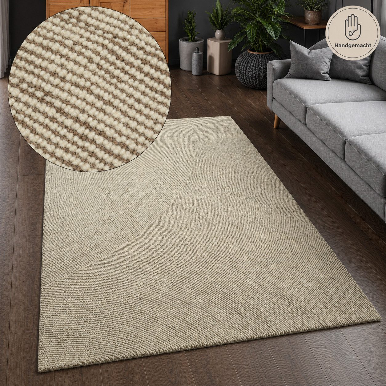 OTTO home Wollteppich Liviaa, handgewebt, Wolle, rechteckig, Höhe: 18 mm, Zen, Skandi, Hygge, Natur, Wohnzimmer, Schlafzimmer, Esszimmer