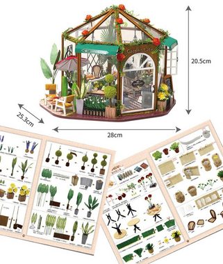 Cute Room 3D-Puzzle 3D-Puzzle DIY Miniaturhaus Puppenhaus Blütenkaffee, Puzzleteile, DIY Miniatur Maßstab 1:24, Modellbausatz mit Möbeln zum basteln