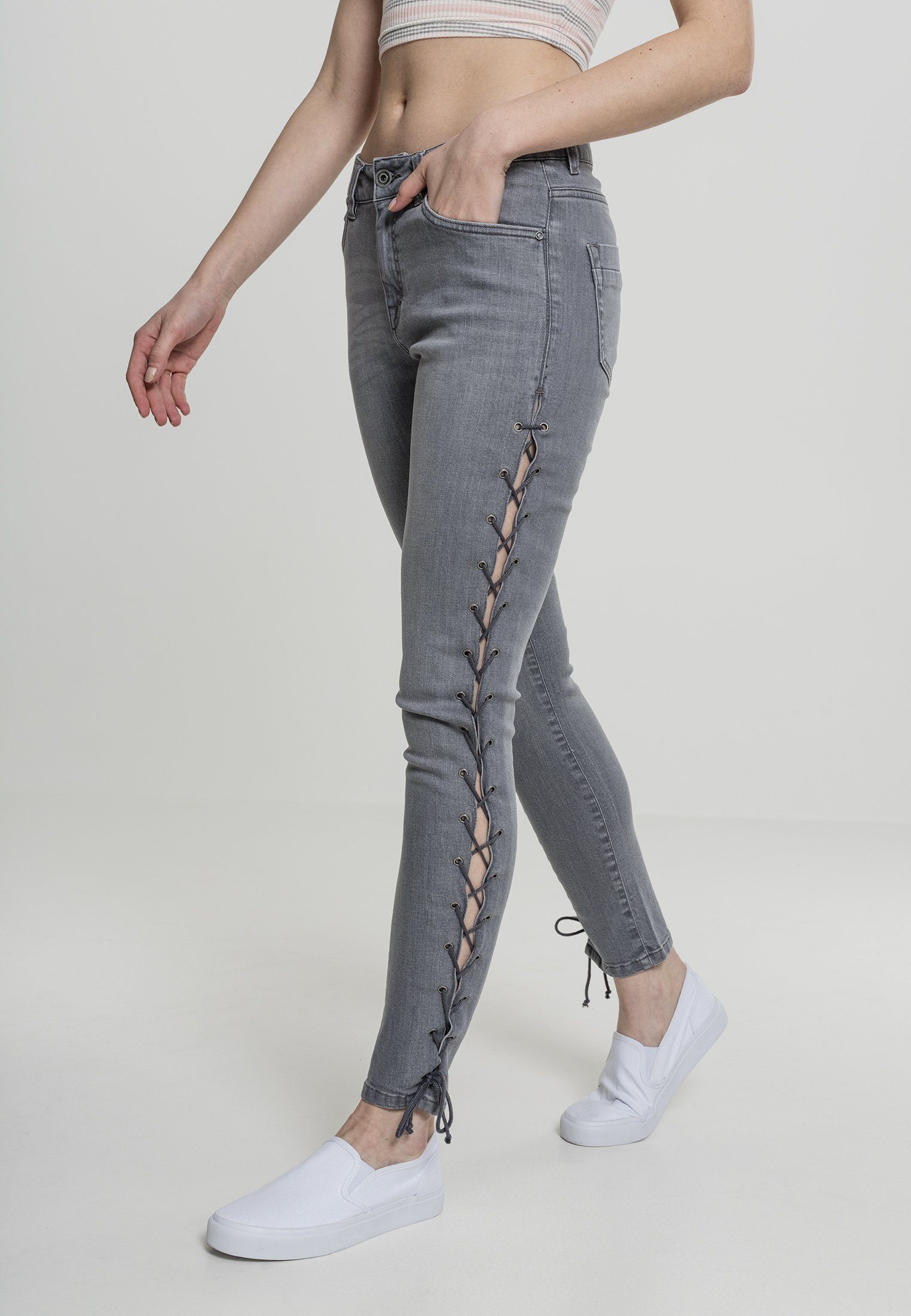 Ladies Bequeme Denim Pants CLASSICS Skinny URBAN grey Jeans (1-tlg) Damen Up Lace