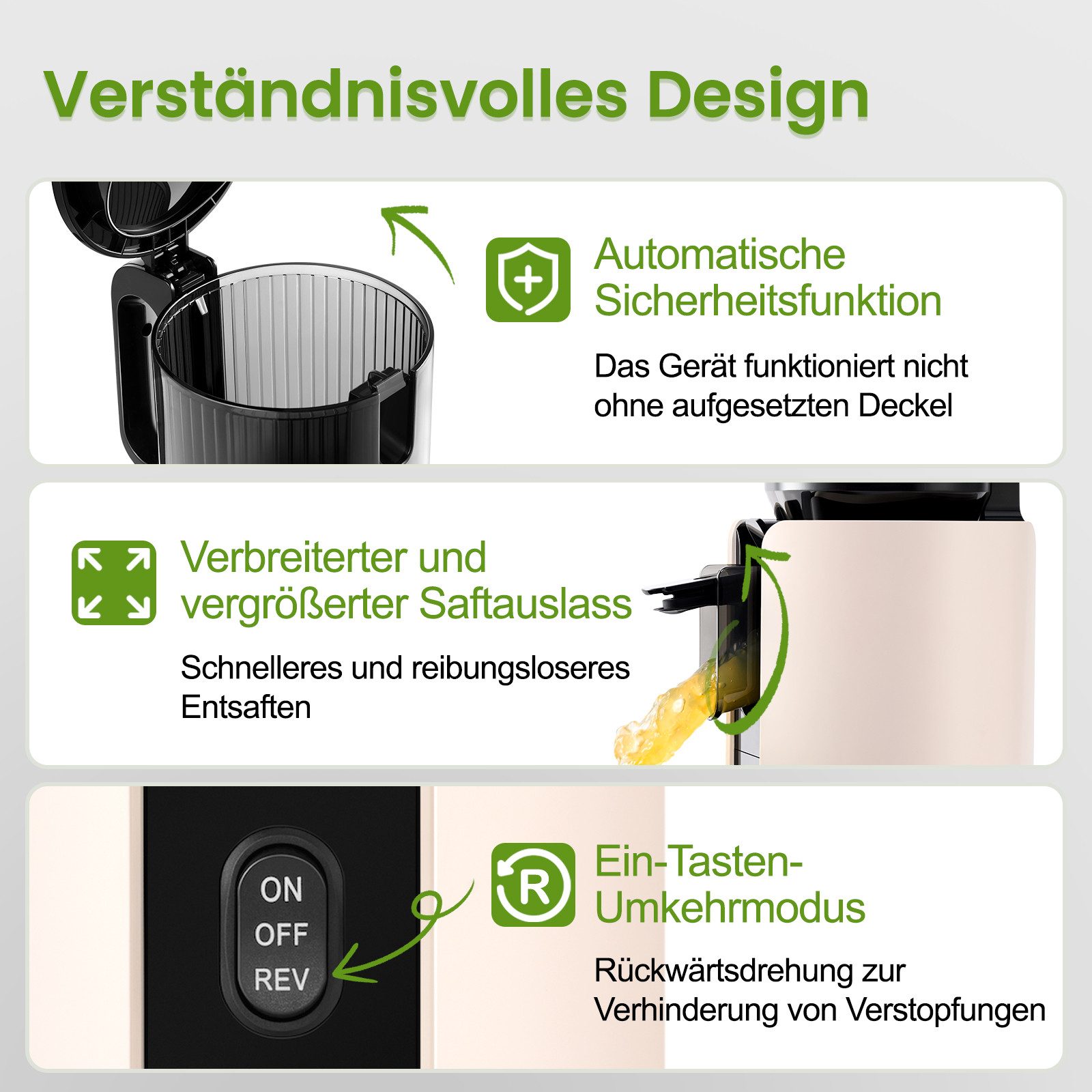 VENTRAY Slow Juicer Ventray Kaltpresser, Breiter Schacht, Zweistufig Schraube, Leicht Rein, 250 W