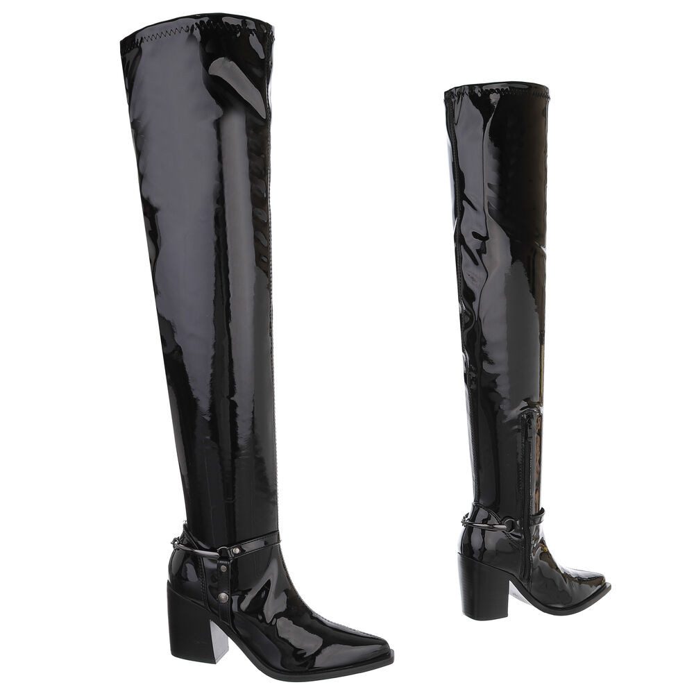 Ital-Design Damen Party & Clubwear Overkneestiefel (88671789) Blockabsatz Stiefel in Schwarz