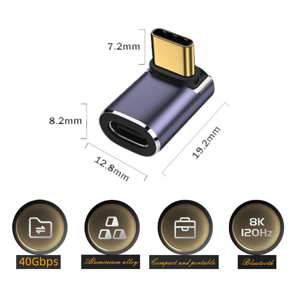 Bolwins I58 USB-C 4.0 Stecker auf Buchse Verlängerung Adapter PD Laptop Handy Audio- & Video-Adapter USB-C 4.0 Stecker (90° abgewinkelt) zu USB-C 4.0 Buchse, 0 cm, 90° Winkeladapter, schützt USB-C-Port