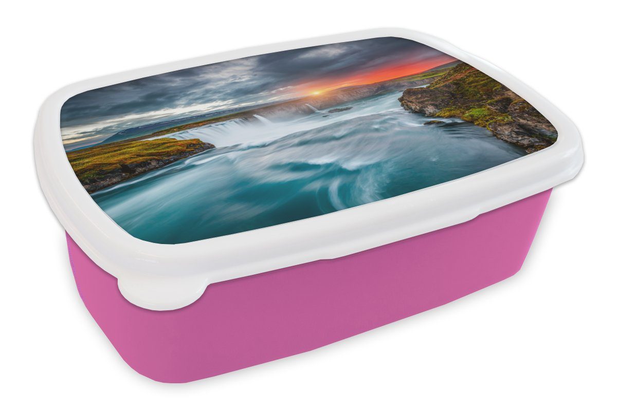 Natur Brotbox - Mädchen, Lunchbox Erwachsene, Wasser, MuchoWow - Brotdose für (2-tlg), Kinder, Kunststoff, Wasserfall rosa Snackbox, Kunststoff - Sonnenuntergang