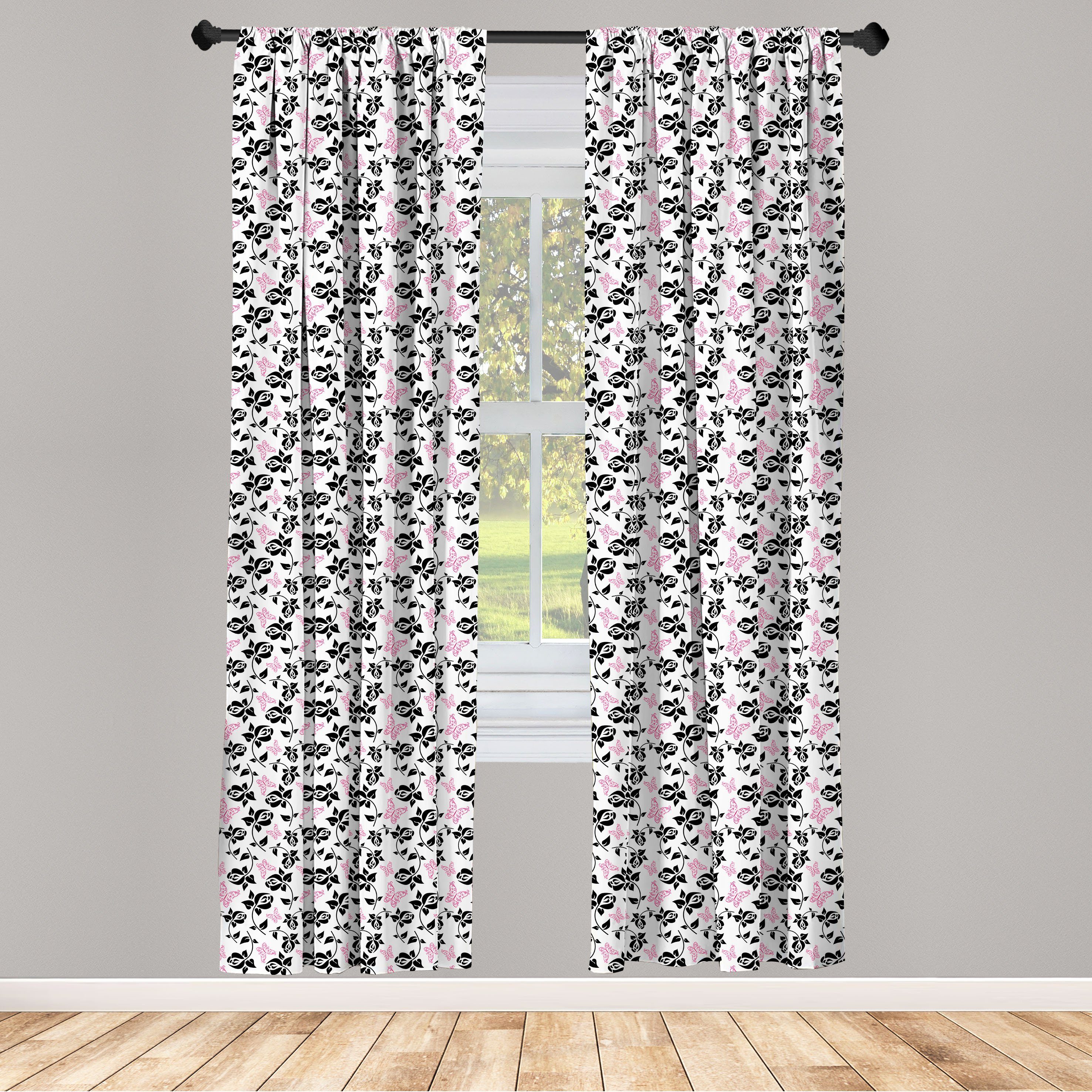 Gardine Vorhang für Wohnzimmer Schlafzimmer Dekor, Abakuhaus, Microfaser, Blumen Blumen Schmetterlinge