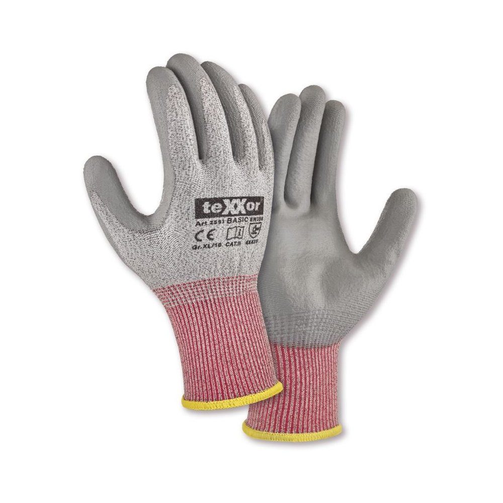 teXXor Arbeitshandschuh-Set PU Schnittschutz Strickhandschuhe Cut F Basic