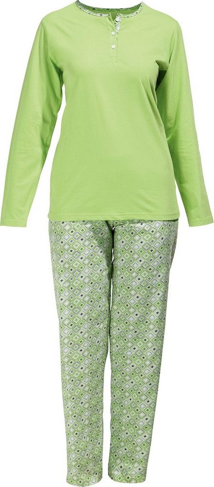 Erwin Müller Pyjama Damen-Schlafanzug Single-Jersey gemustert, Schonwäsche  40 °, Trocknen niedrige Temperatur, Bügeln wenig