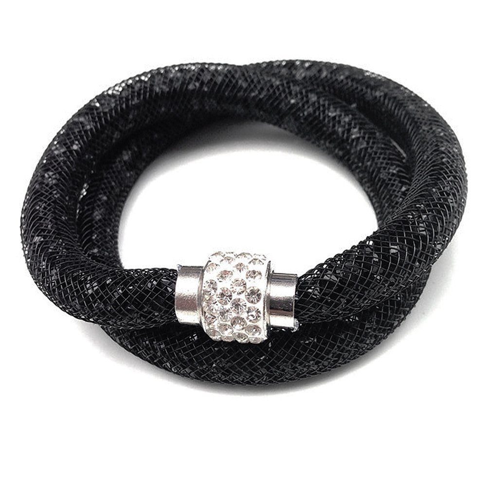 Wickelarmband Armband Wickelarmband aus MyBeautyworld24 zweireihig schwarz Netzschlauch
