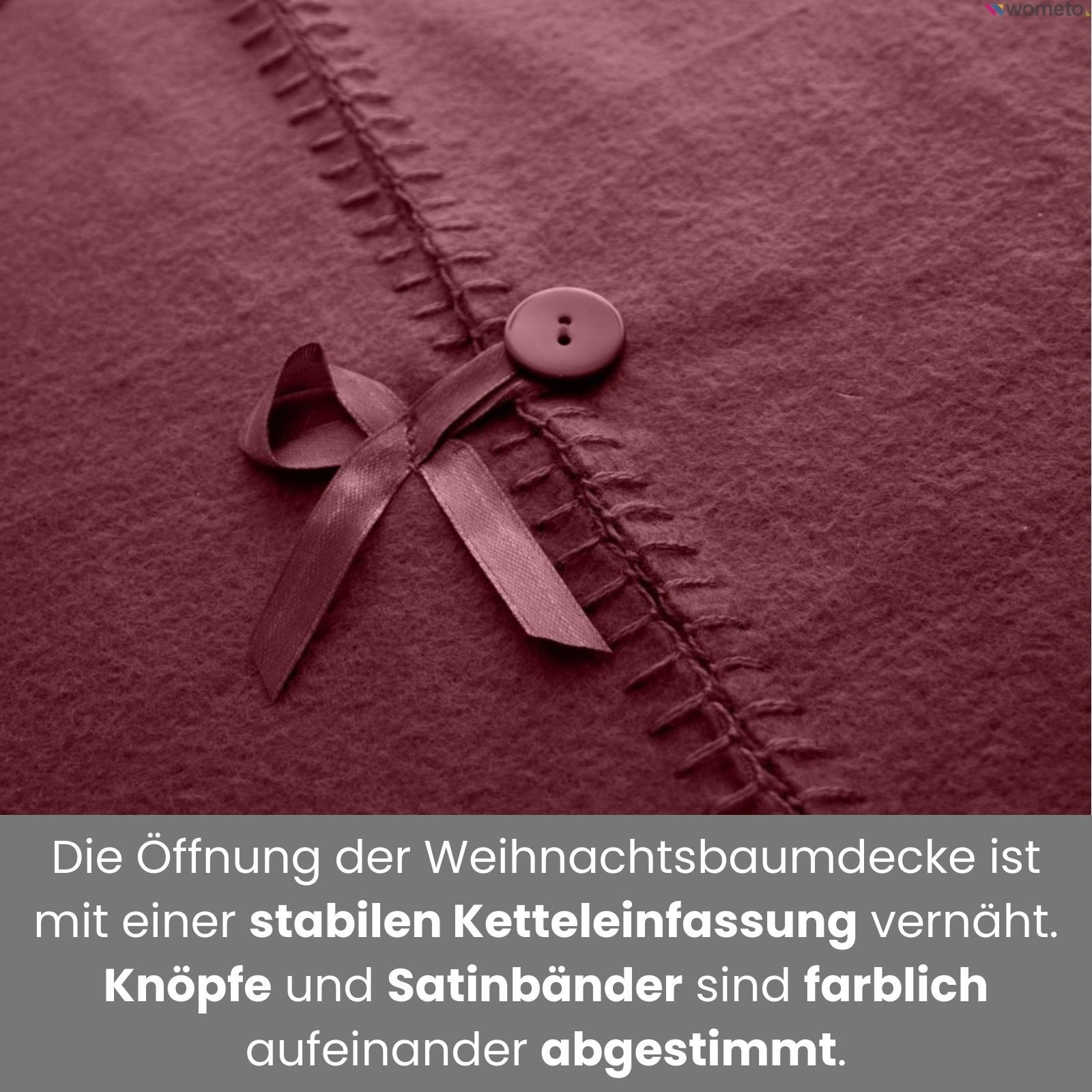 wometo Baumteppich Weihnachtsbaumdecke / Baumunterlage mit Knöpfen & Satin-Schleifen, Rund, OEKO-TEX®, Tannenbaum-Decke mit Knöpfen & Satin-Schleifen
