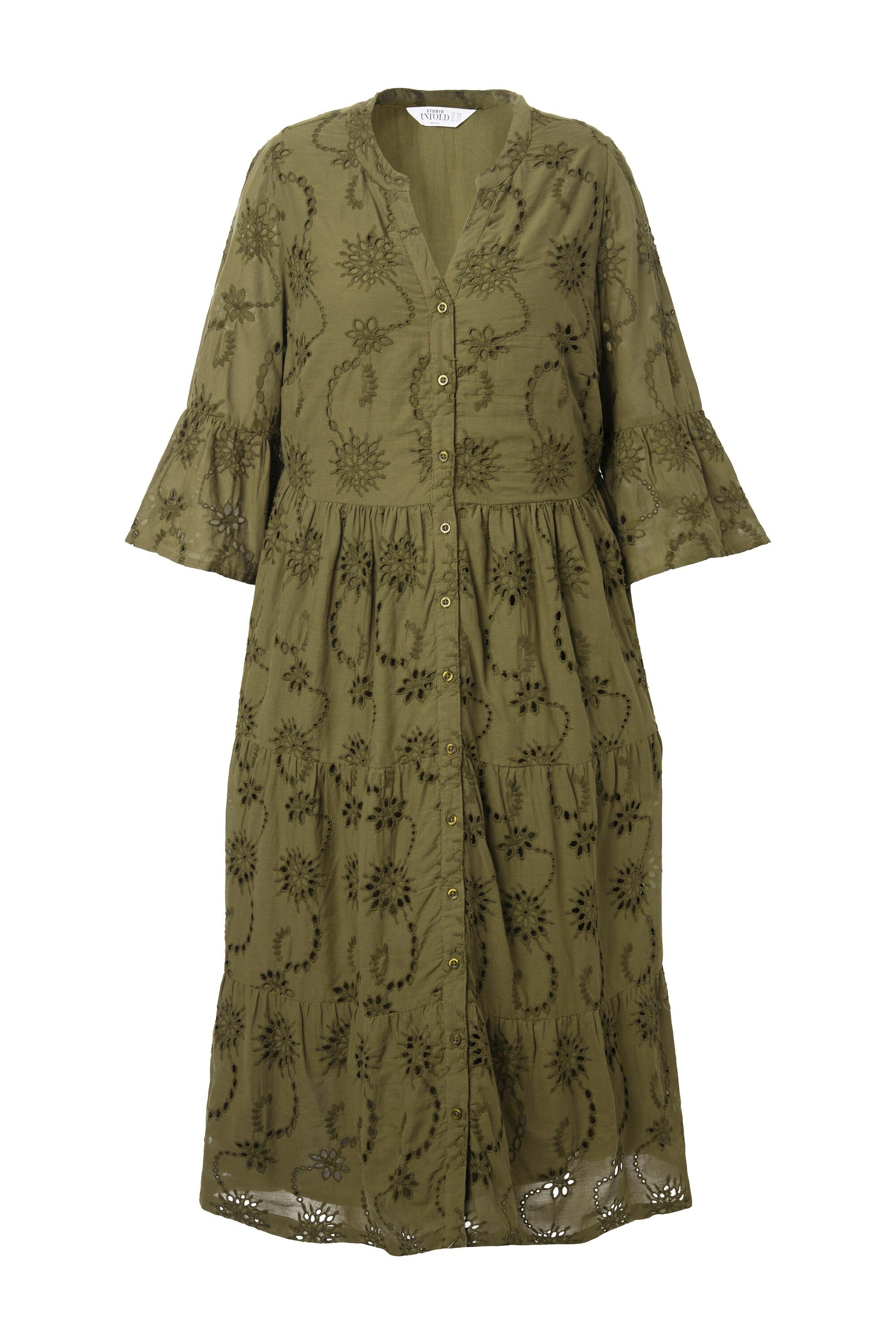 Studio Untold Maxikleid Maxikleid Lochstickerei Volants 3/4-Ärmel günstig online kaufen