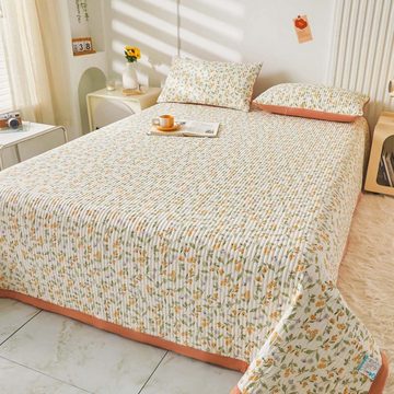Matratzenschutzbezug Bedruckte Bettdecke, gesteppte Laken, Vier-Jahreszeiten-Bettdecke, FIDDY, doppellagige, waschbare Steppdecke aus Baumwolle und Leinen