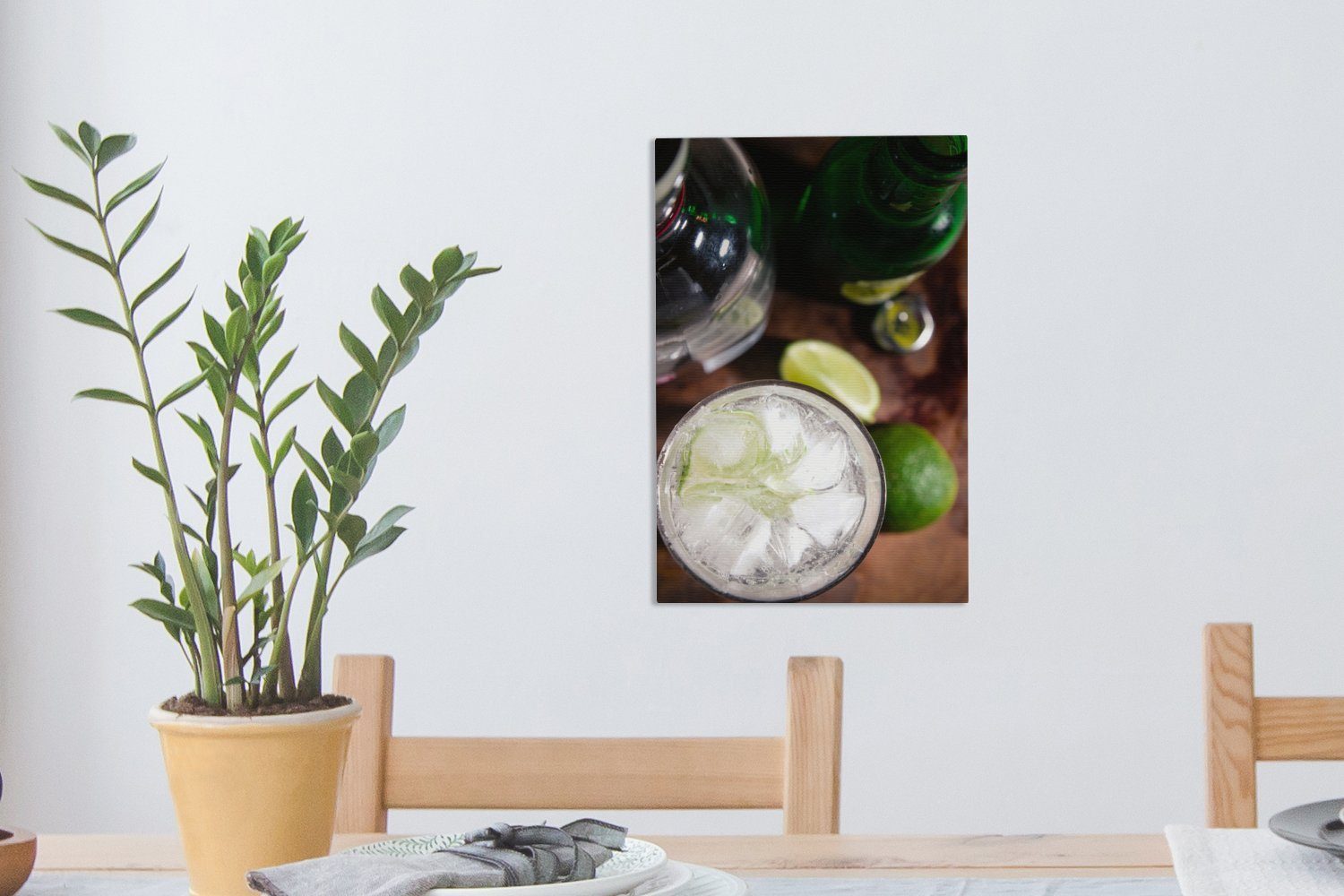 Leinwandbild (1 Eis Zackenaufhänger, Leinwandbild inkl. gemischt fertig 20x30 mit Gin Tonic und OneMillionCanvasses® St), Limette, bespannt Gemälde, cm