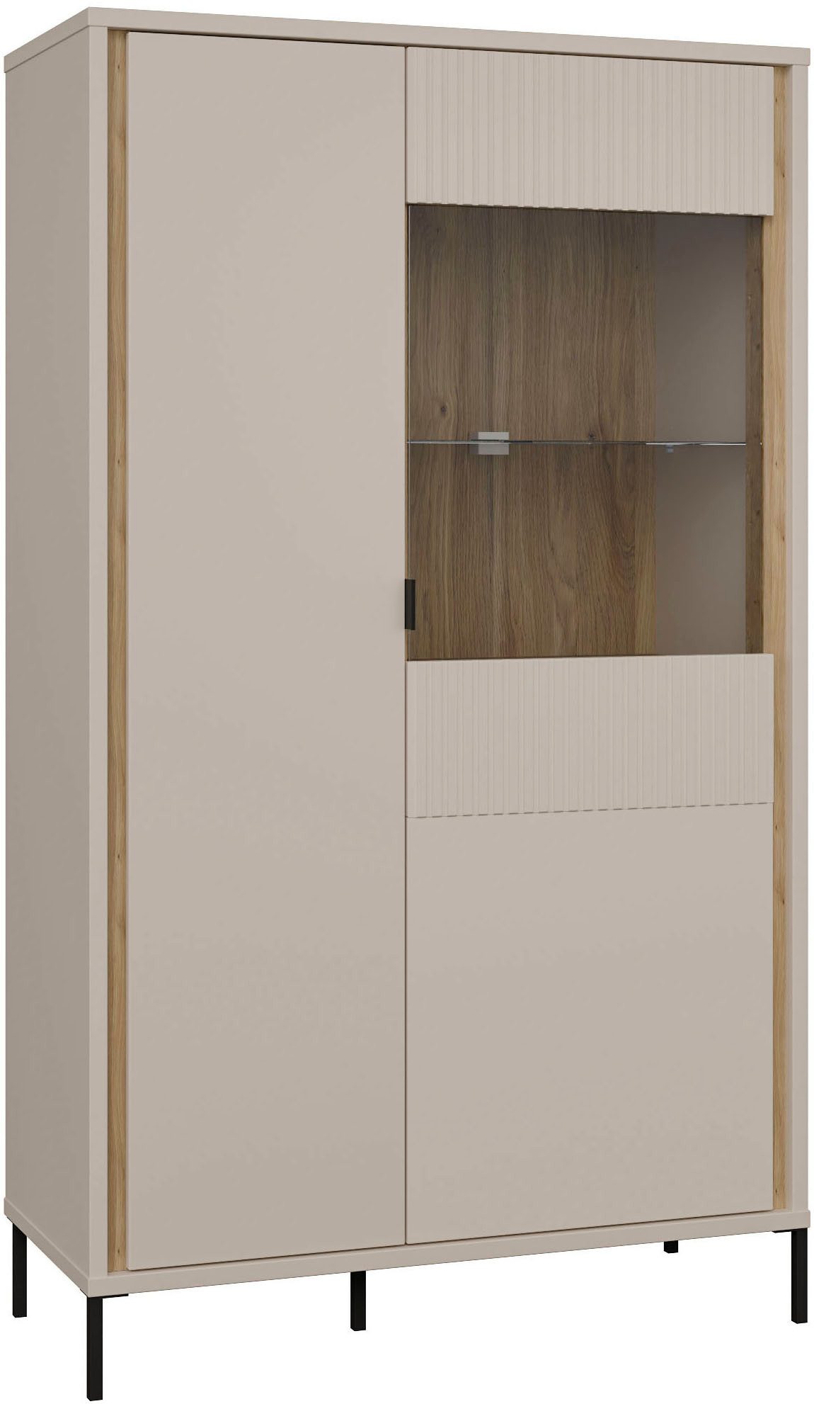 FORTE Highboard Forte Seravel Highboard, Kashmir Beige/Mauvella Eiche opt. Beleuchtung, B/H/T 94,1/160,8/41,5 viel Stauraum, Lamellenoptik