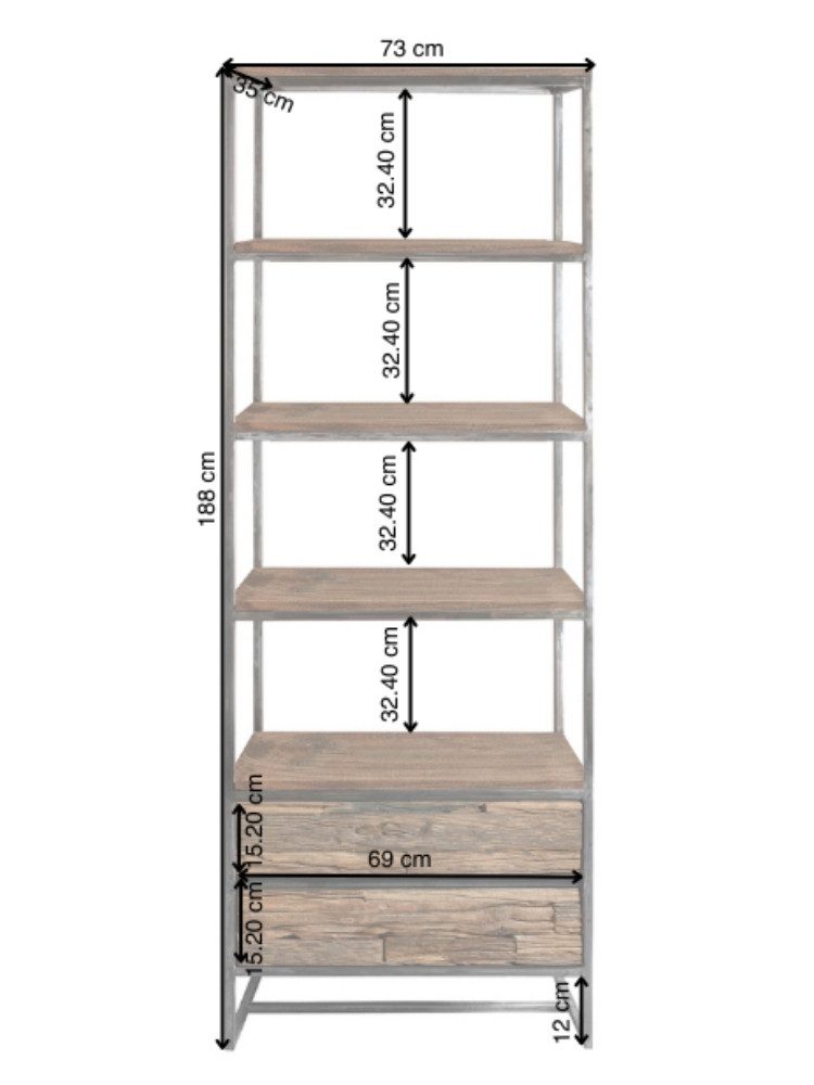 WOLF MÖBEL Ablageregal SPRING Regal mit 2 Schubladen / 4 Ablagen, 73x35x190, SPRING Regal mit 2 Schubladen / 4 Ablagen