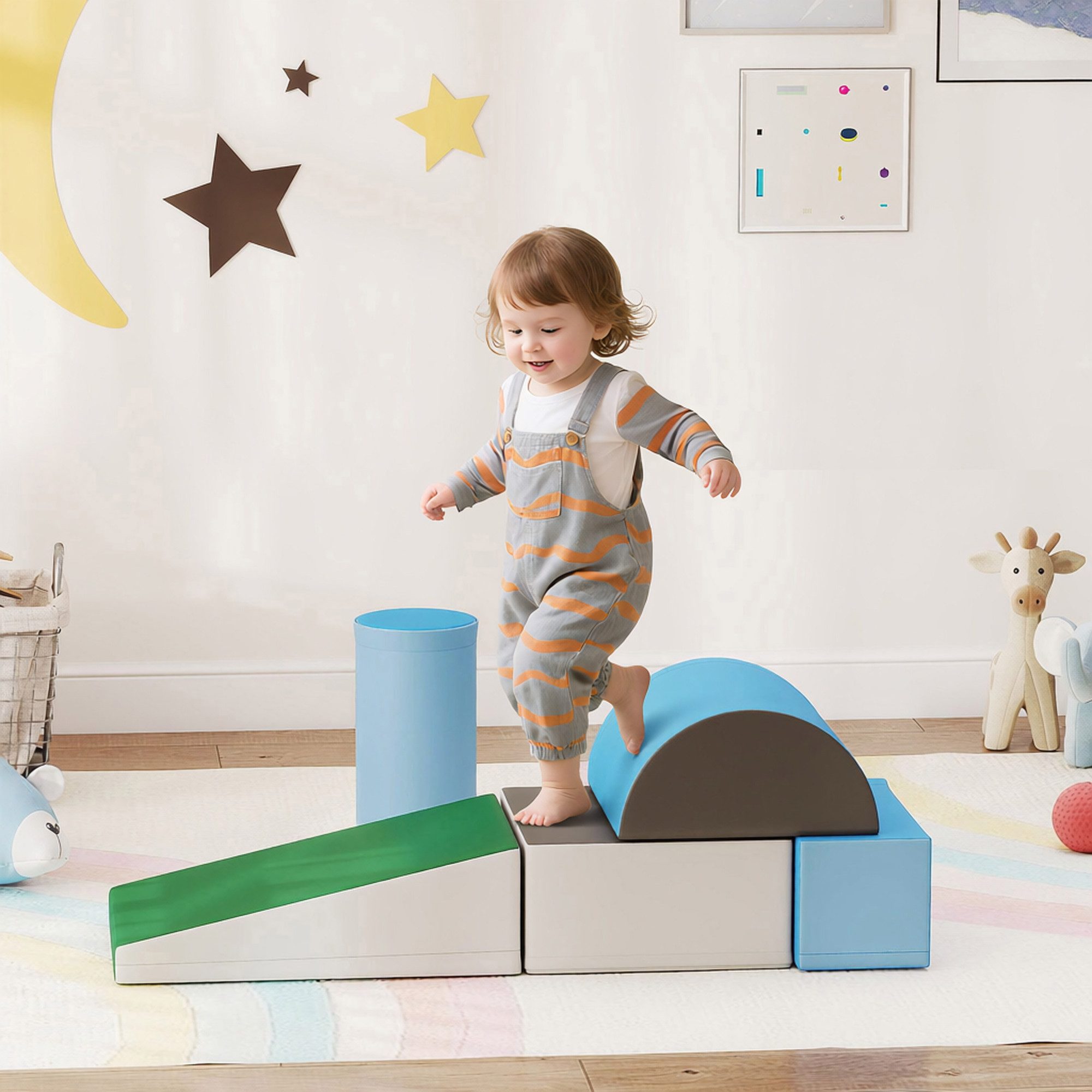 HOMCOM Bauklötze Bauspielzeug, für 1-3 Jahre alt Kinder Spielbausteine, (Bausteine, 5 St., Schaumstoffblöcke), für Baby & Kleinkinder Mehrfarbig