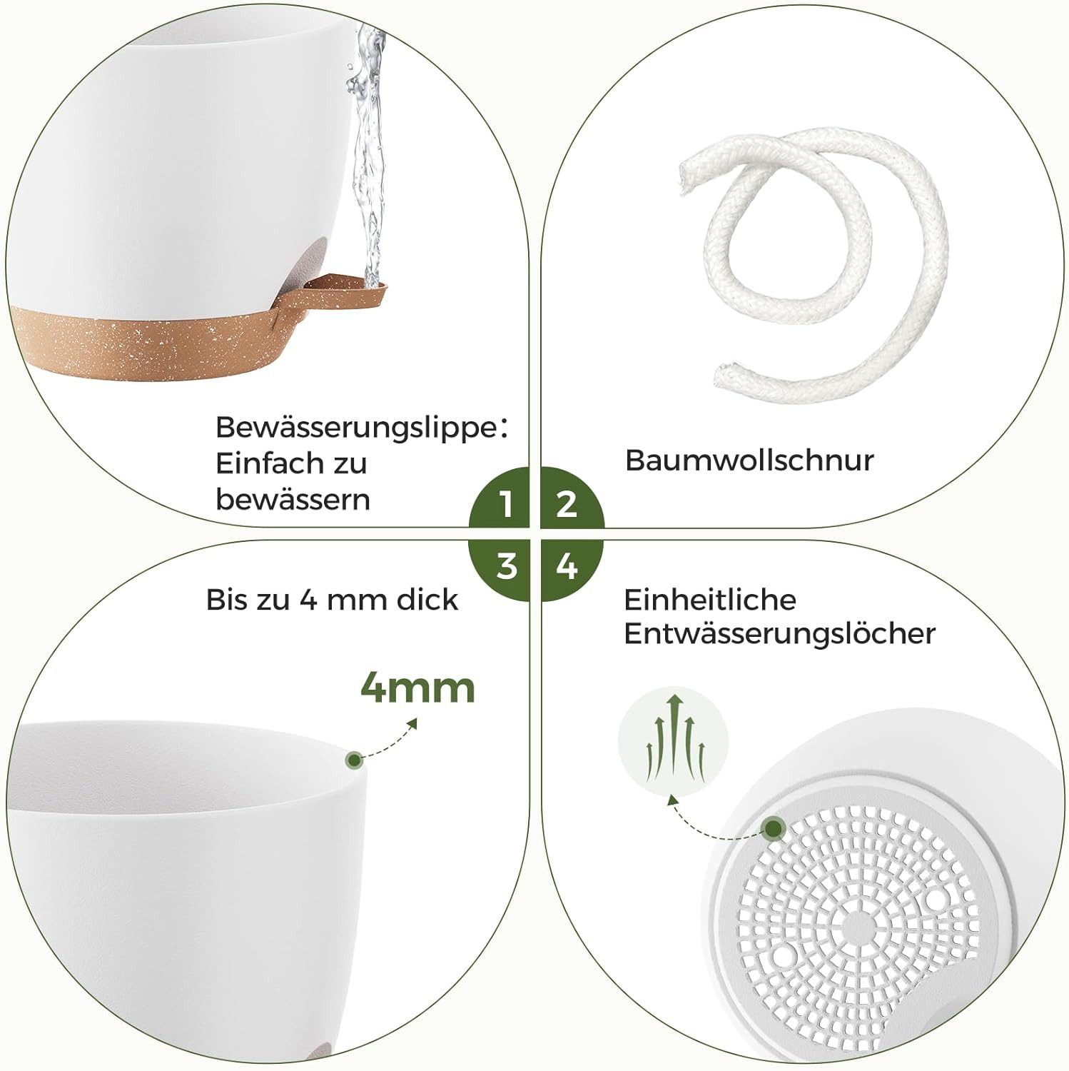 ibettertec Pflanzkübel Übertopf 16.5 cm Durchmesser (Selbstbewässerungstopf für Fensterbank und Küche – für Kräuter, Basilikum, Petersilie, Schnittlauch usw), g – Bild 5 von 5