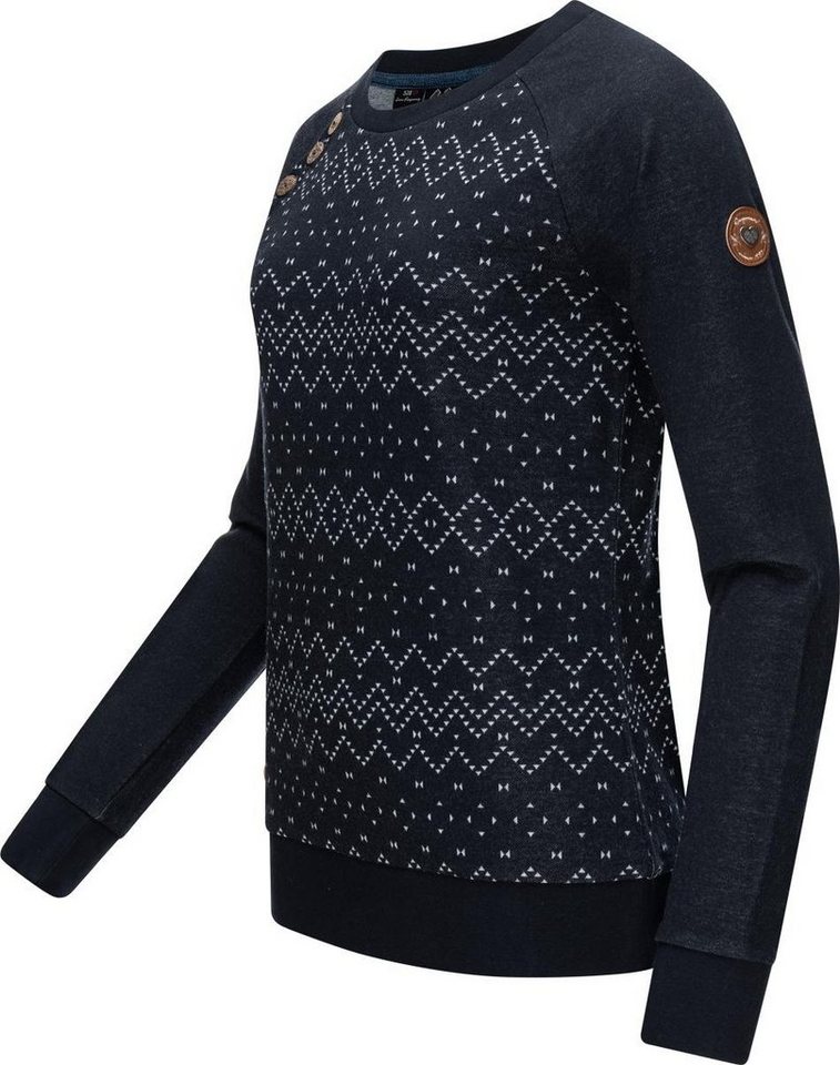 Ragwear Sweater Daria Jacquard Intl. stylisches Damen Sweatshirt Longleeve  mit Streifen, Modischer Printpullover mit Zierknöpfen, elastische Bündchen