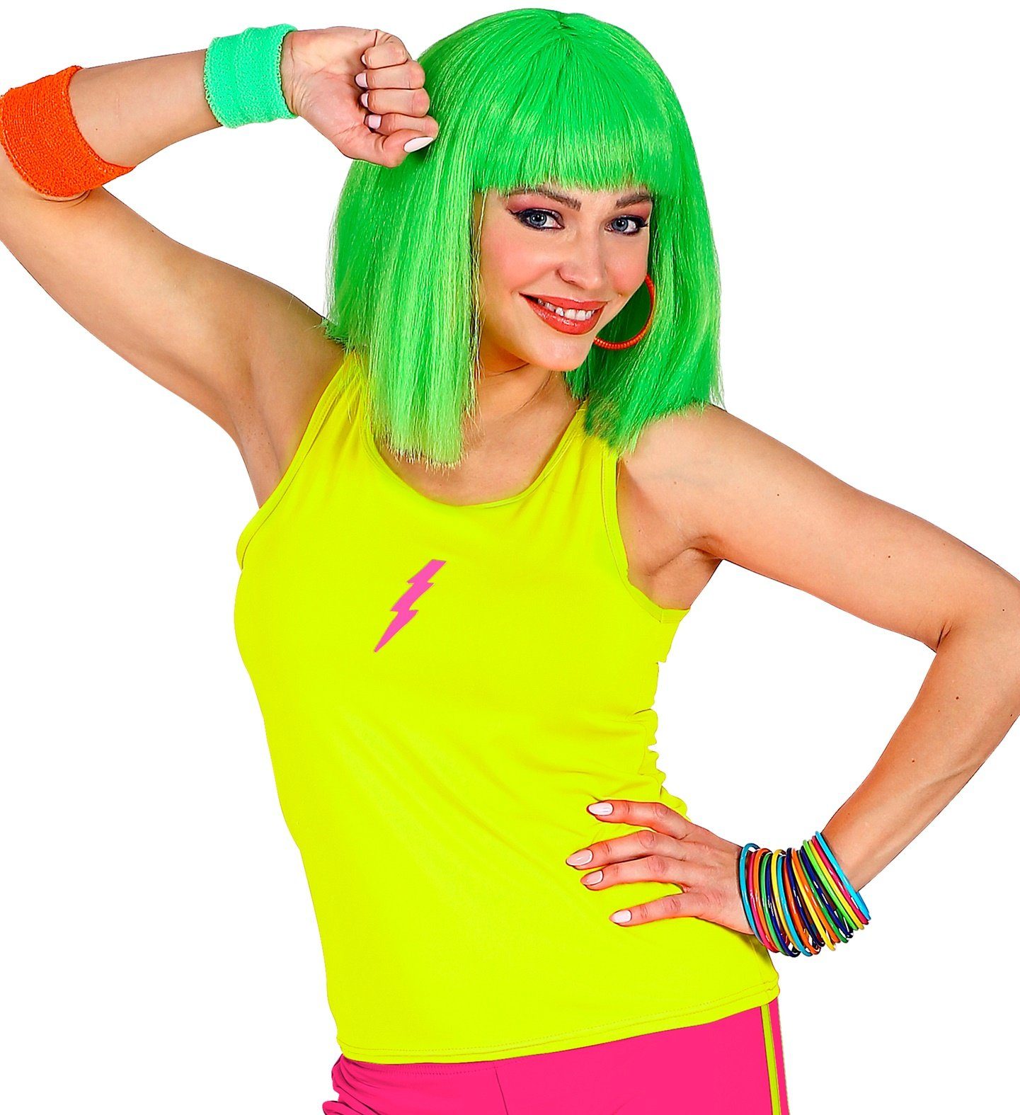 Kostüm Tank Top, Neon Gelb - 80er Jahre Disco Kostüm