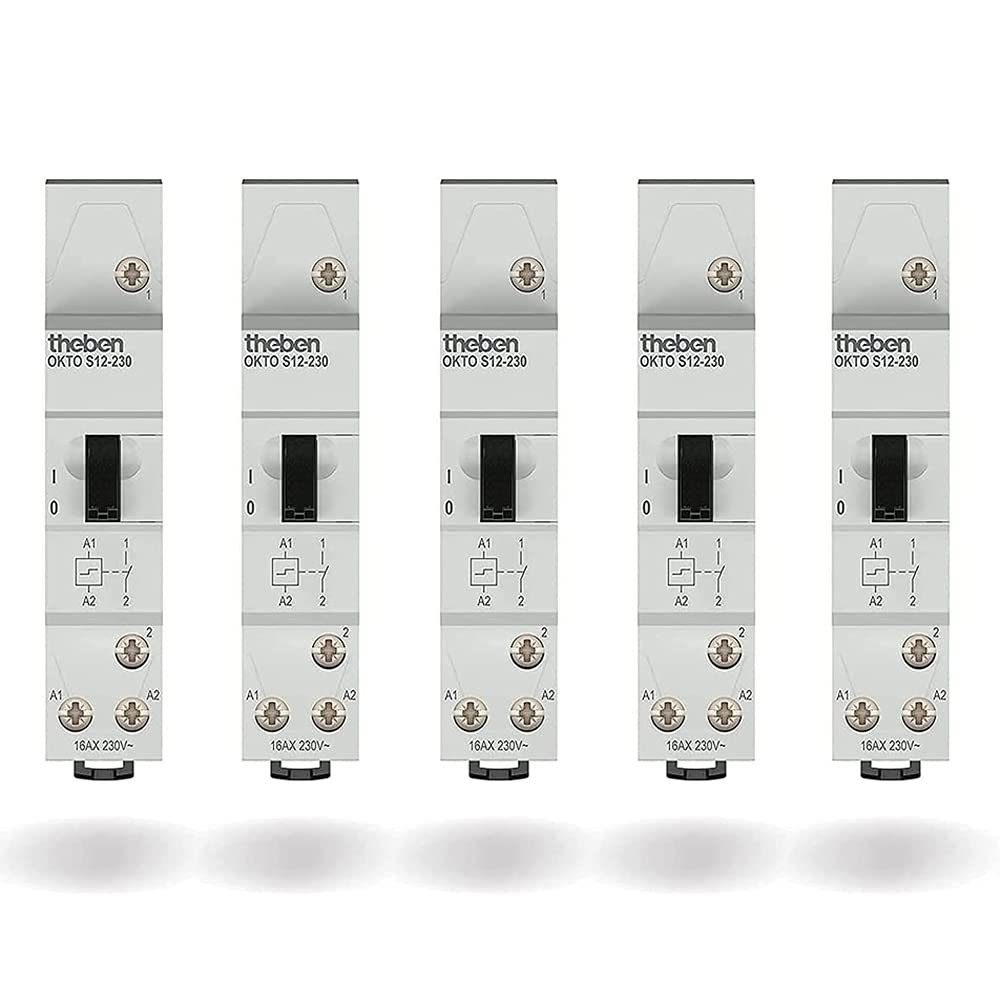 theben Stromstoßschalter OKTO S12-230 (5er Pack) 3120120 Stromstoßrelais, Set, 1 Schließer, 200 W LED, elektromechanisch, Hutschiene