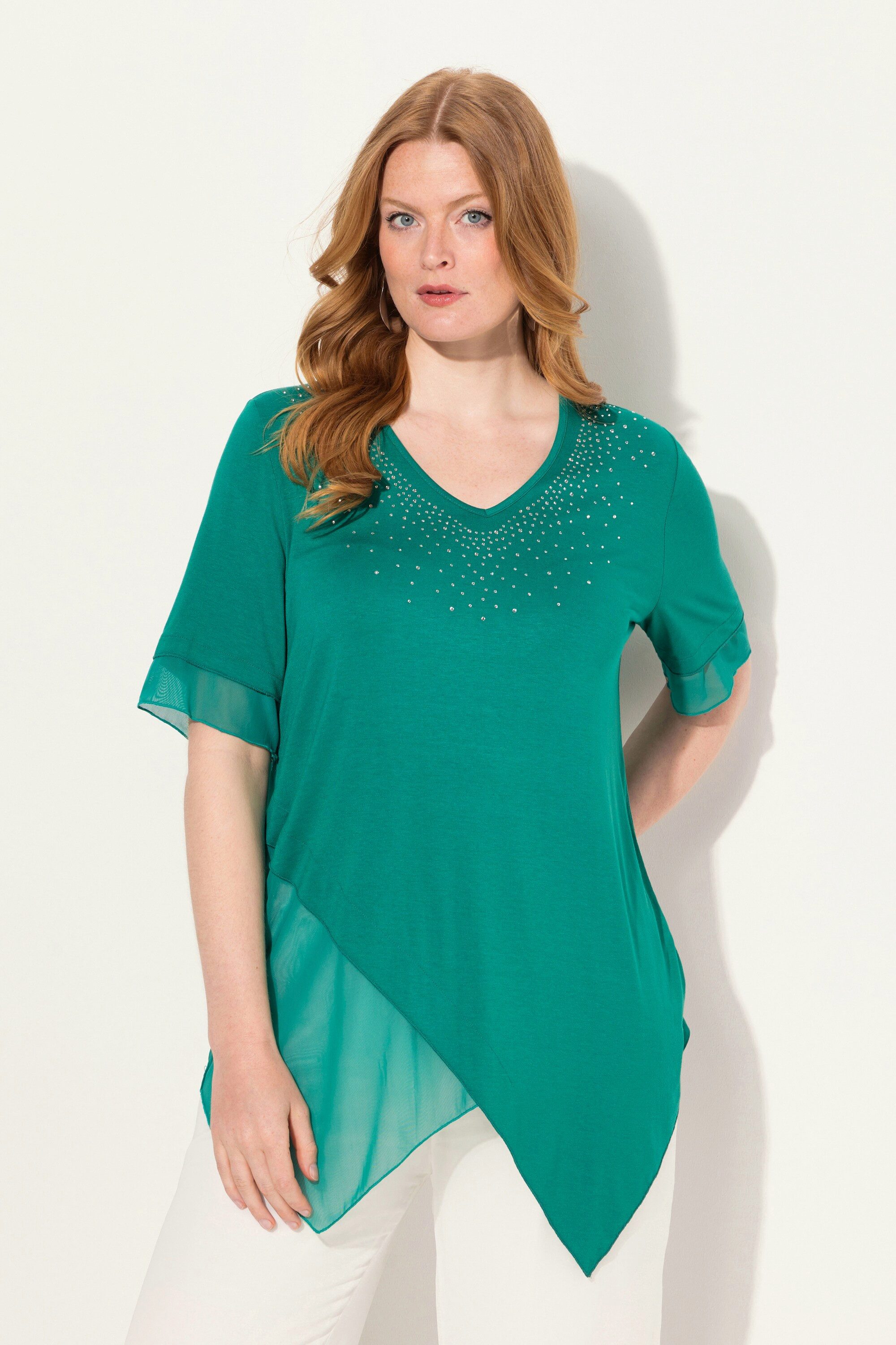 Ulla Popken Druckbluse Bluse Layering-Look Mesh/Jersey günstig online kaufen