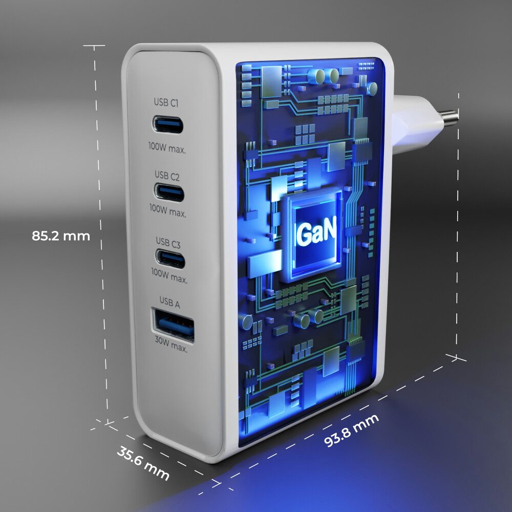 prio prio Wandladegerät GaN Power 100W PD PPS (USB-C) + QC 3.0 (USB-A) weiß Smartphone-Ladegerät (Ladegeräte, 1-tlg)