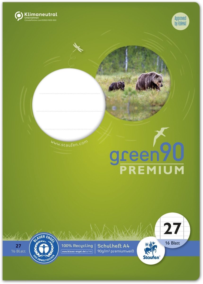 Staufen Schulheft Schulheft Green A4 liniert mit Rand Lineatur 27 16 Blatt (10 Stück)