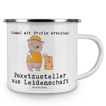 Mr. & Mrs. Panda Becher Paketzusteller Leidenschaft - Weiß - Geschenk, Kaffee Blechtasse, Kol, Emaille, Liebevolles Design