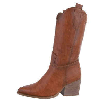 Ital-Design Damen Cowboyboots Western Westernstiefel Blockabsatz Western- & Bikerstiefel in Camel