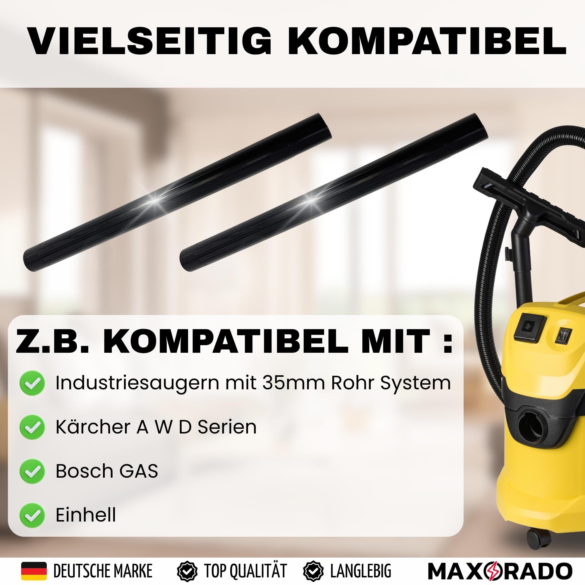 Maxorado Staubsaugerrohr Staubsaugerrohr 35mm für Nilfisk Buddy Alto AERO ATTIX Multi INOX Wap, Zubehör für Nass- und Trockensauger Turbo Rohr, Verlängerungsrohr Saugrohr Verlängerung Kunststoff