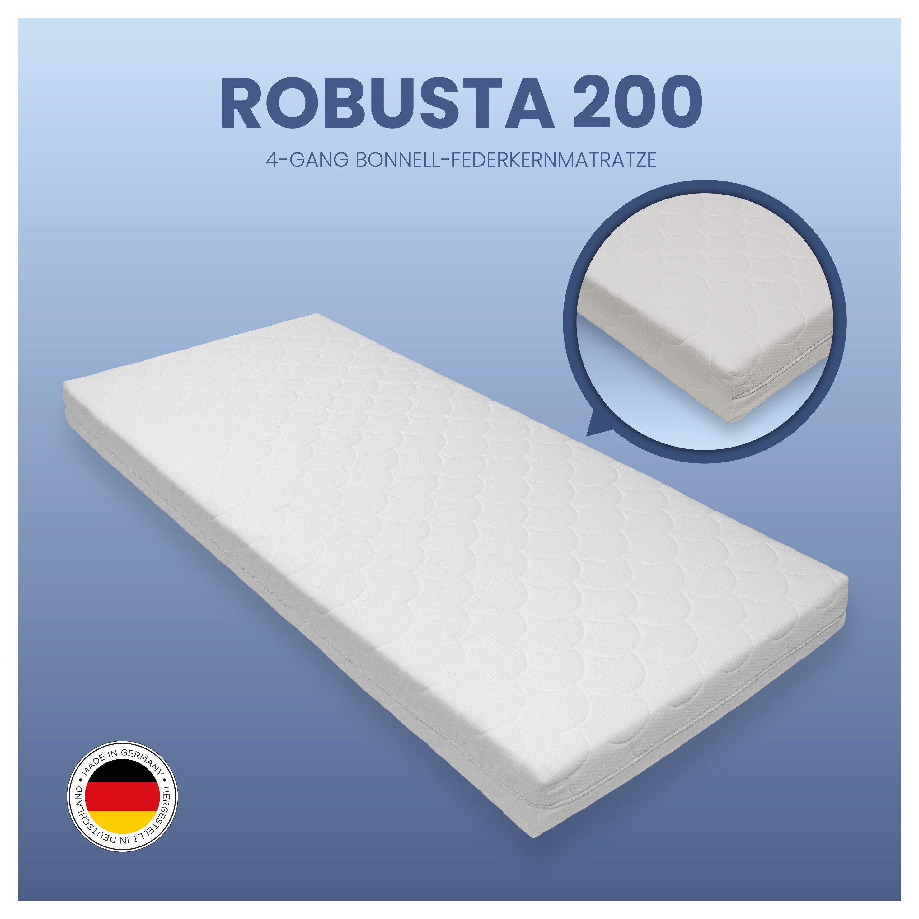 Bonnellfederkernmatratze Robusta 200 fest, WBS Matratzen GmbH, 16 cm hoch, 100 TAGE PROBESCHLAFEN, 100% Made in Germany 140x200, Versand 0