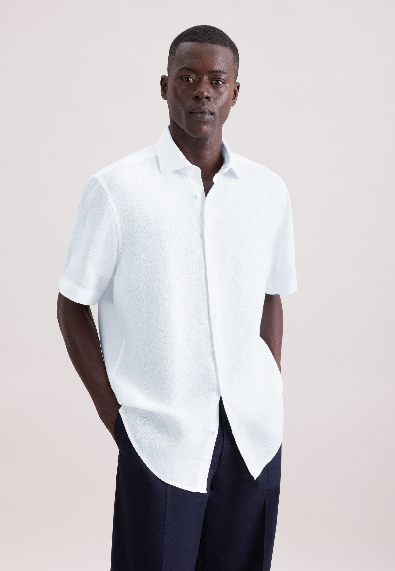 seidensticker Leinenhemd Schwarze Rose Regular 1/2 Kentkragen Uni